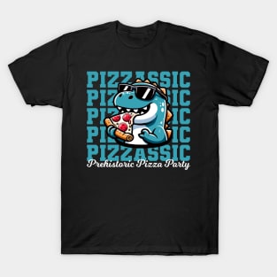 Pizzassic Prehistoric Pizza Party - Funny Dinosaur (Dark) T-Shirt